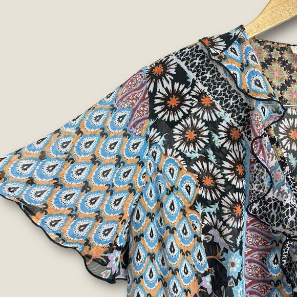 Prelude A-Line Abstract Floral Patchwork Dress in Multi Blue Ruffle Hem Size 20W - Picture 6 of 13